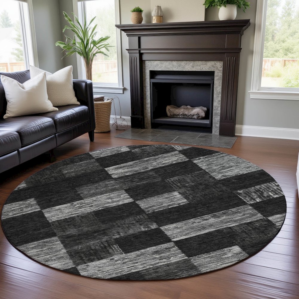Premium Machine Washable Mayfield AMF1139 Black 8' x 8' Round Rug. Picture 5