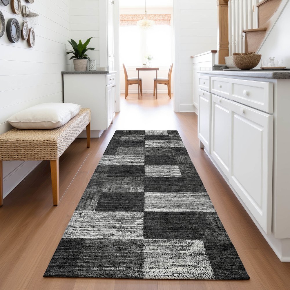 Premium Machine Washable Mayfield AMF1139 Black 2'3" x 7'6" Runner Rug. Picture 5