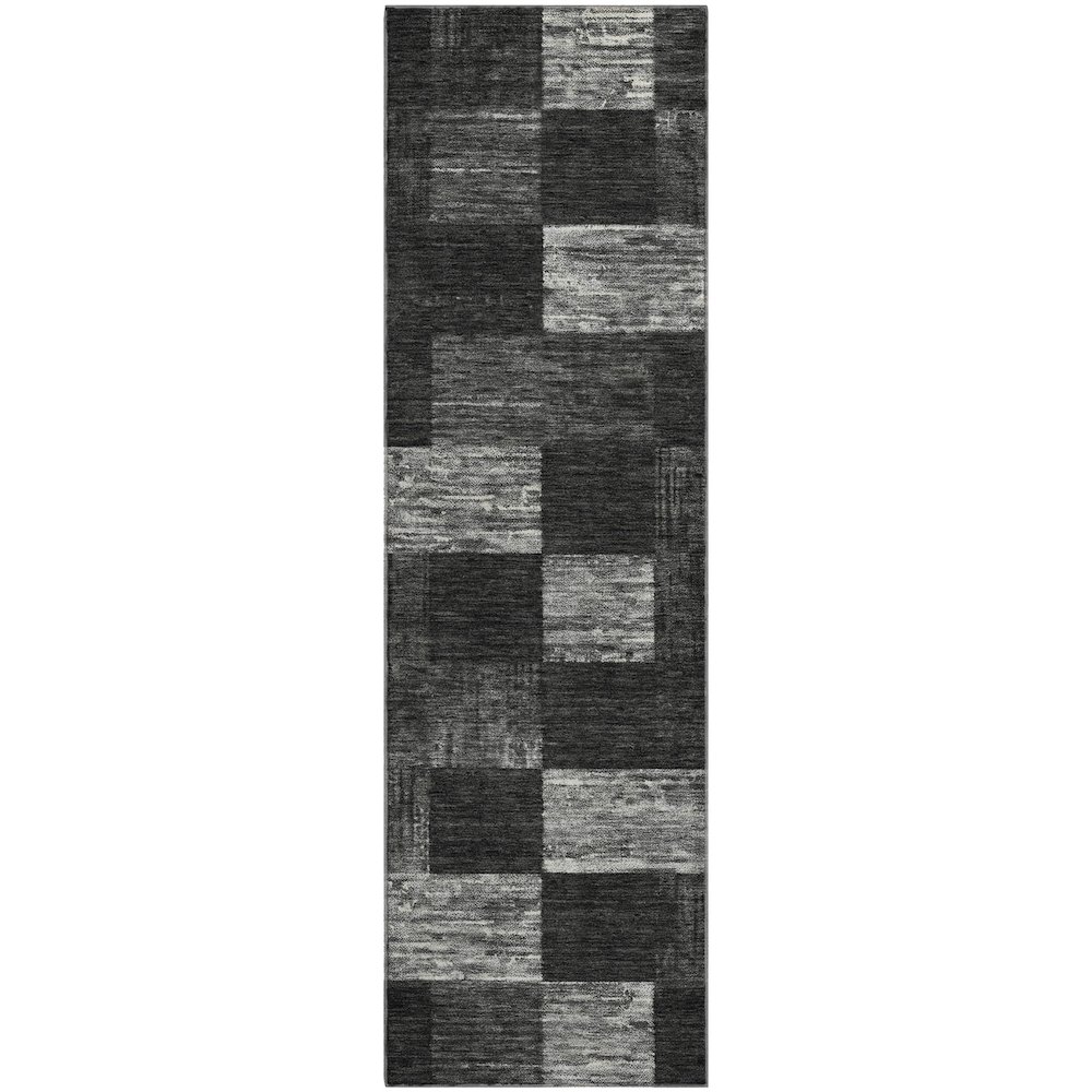 Premium Machine Washable Mayfield AMF1139 Black 2'3" x 7'6" Runner Rug. Picture 1
