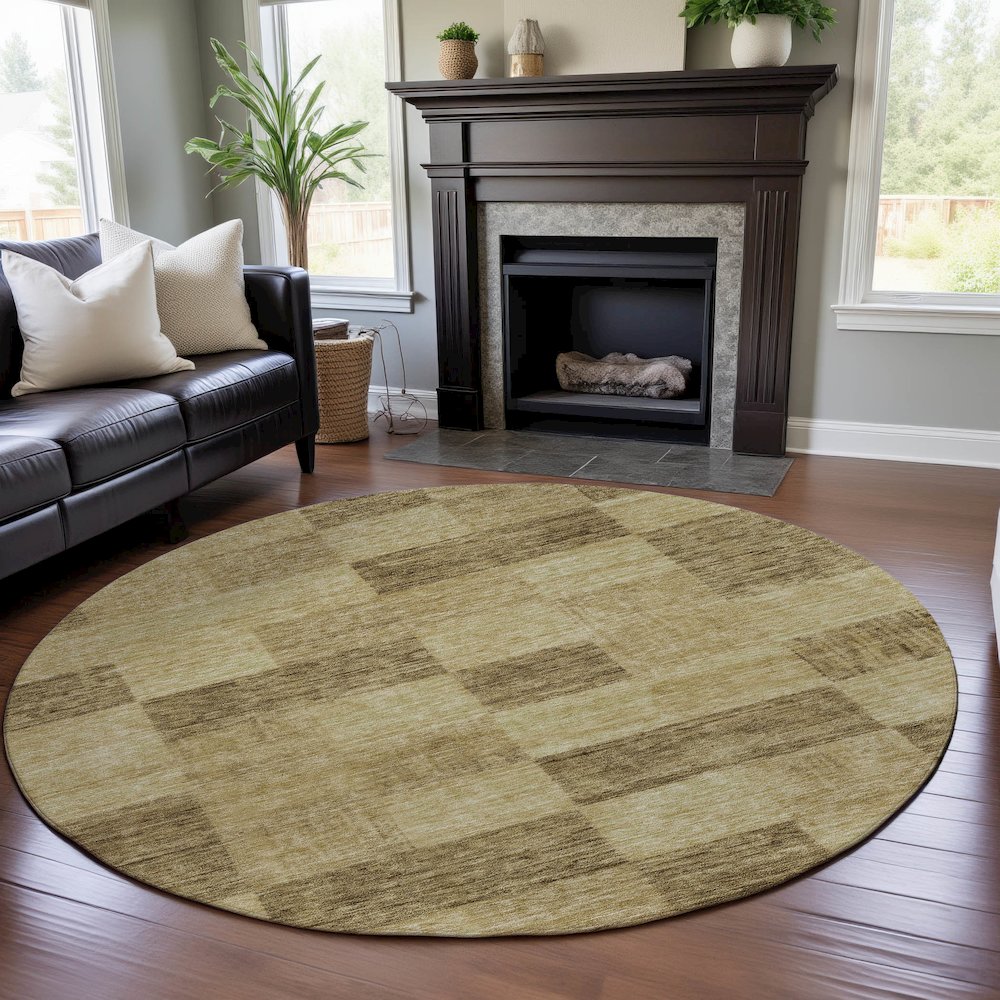 Premium Machine Washable Mayfield AMF1139 Gold 8' x 8' Round Rug. Picture 5