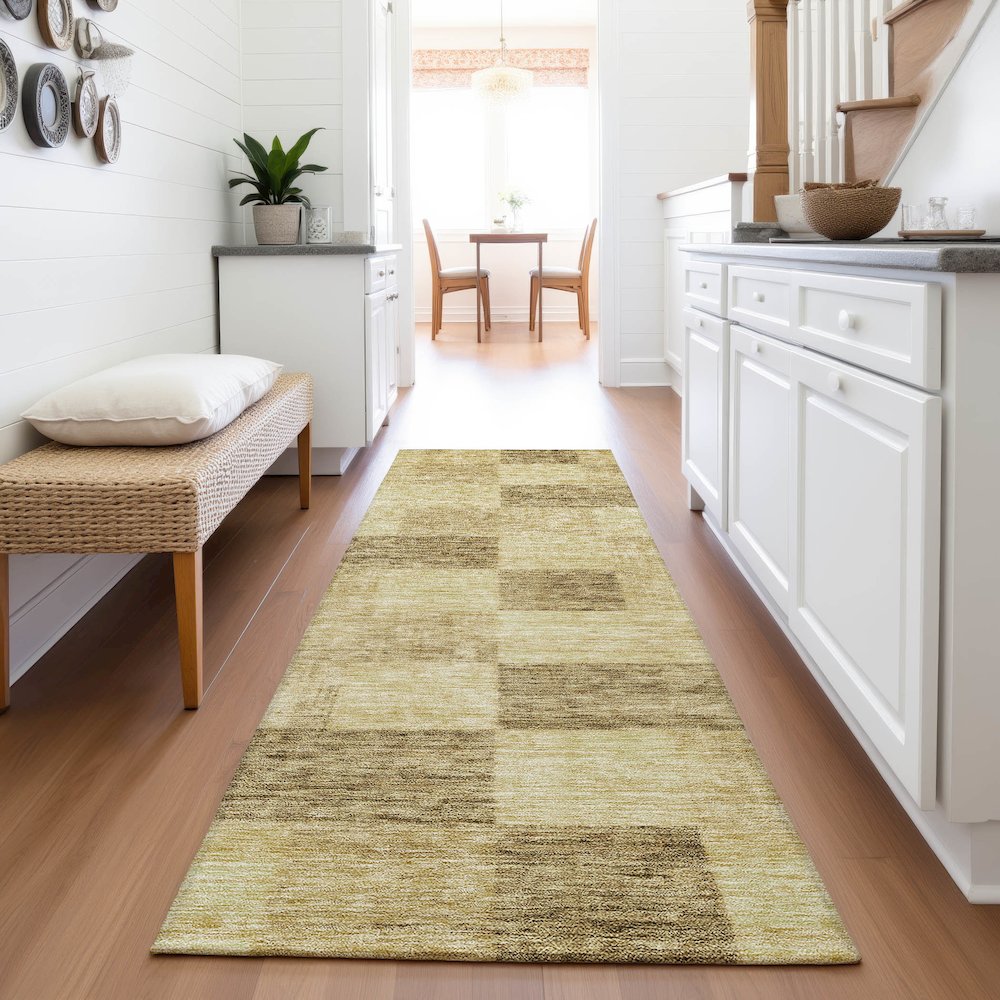 Premium Machine Washable Mayfield AMF1139 Gold 2'3" x 7'6" Runner Rug. Picture 5