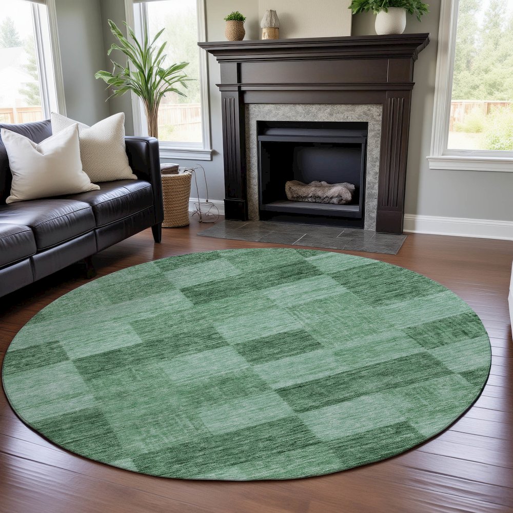 Premium Machine Washable Mayfield AMF1139 Green 8' x 8' Round Rug. Picture 5