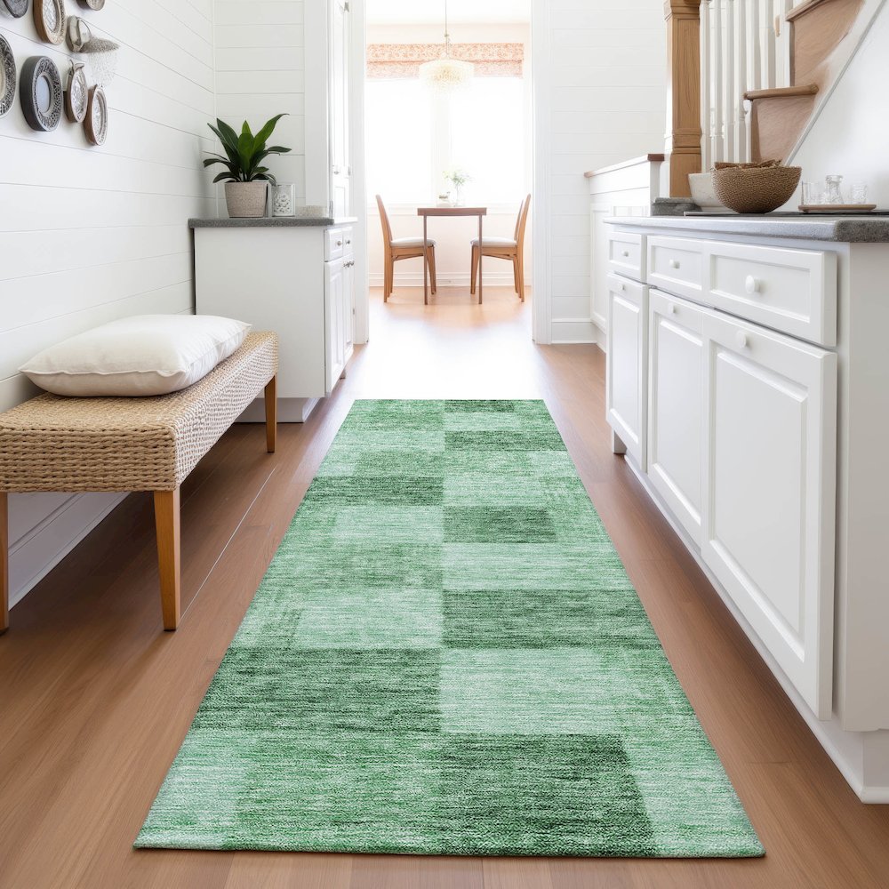 Premium Machine Washable Mayfield AMF1139 Green 2'3" x 7'6" Runner Rug. Picture 5