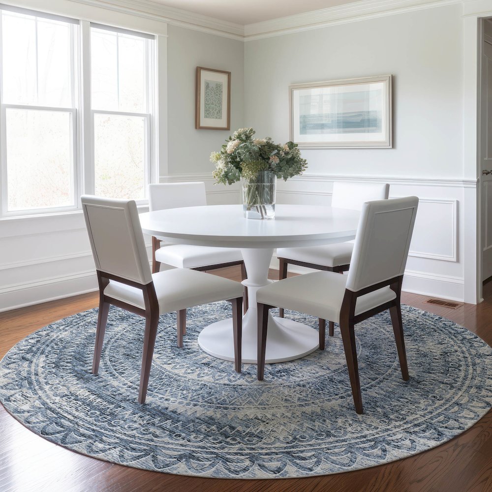 Premium Machine Washable Mayfield  Blue 8' x 8' Round Rug. Picture 5