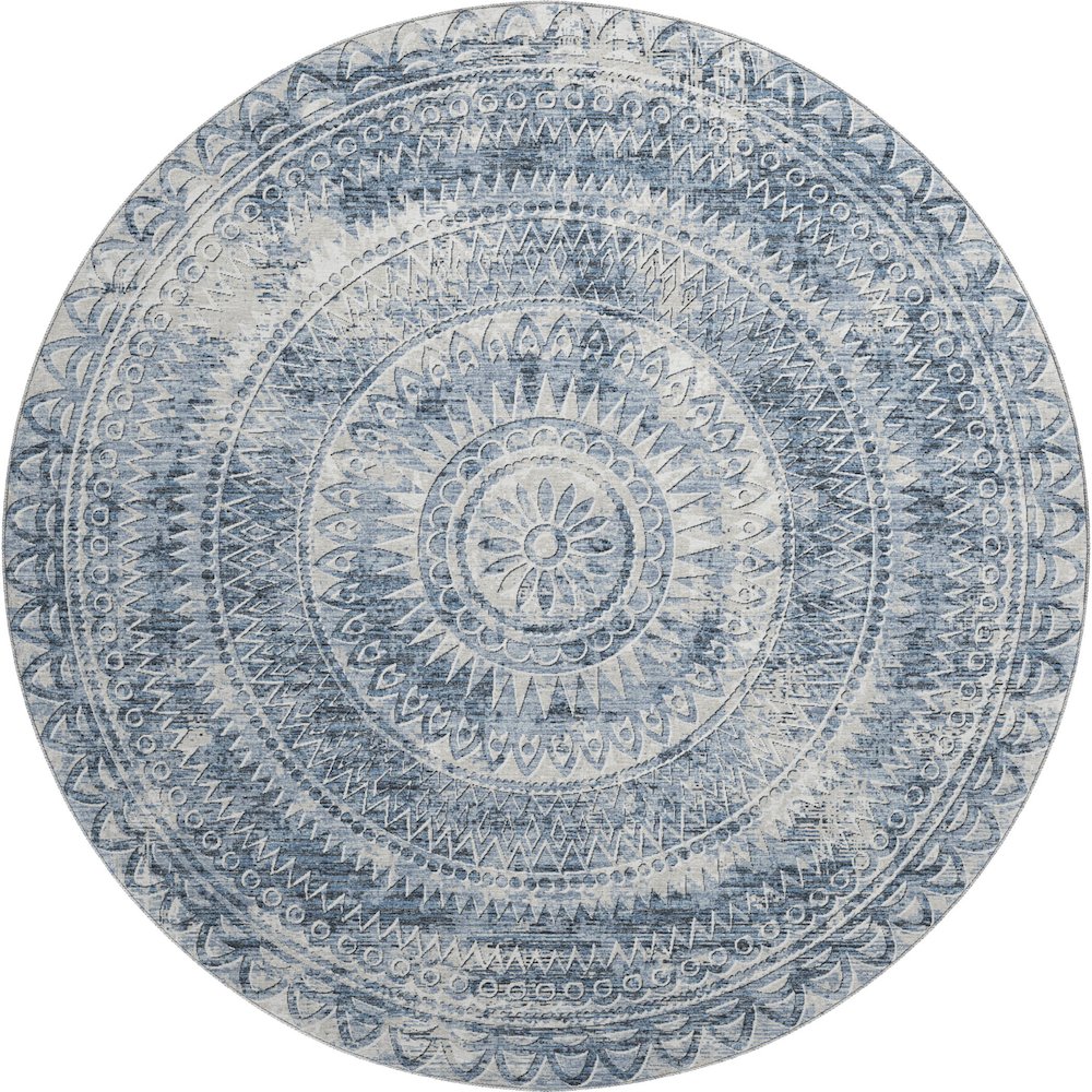 Premium Machine Washable Mayfield  Blue 8' x 8' Round Rug. Picture 1