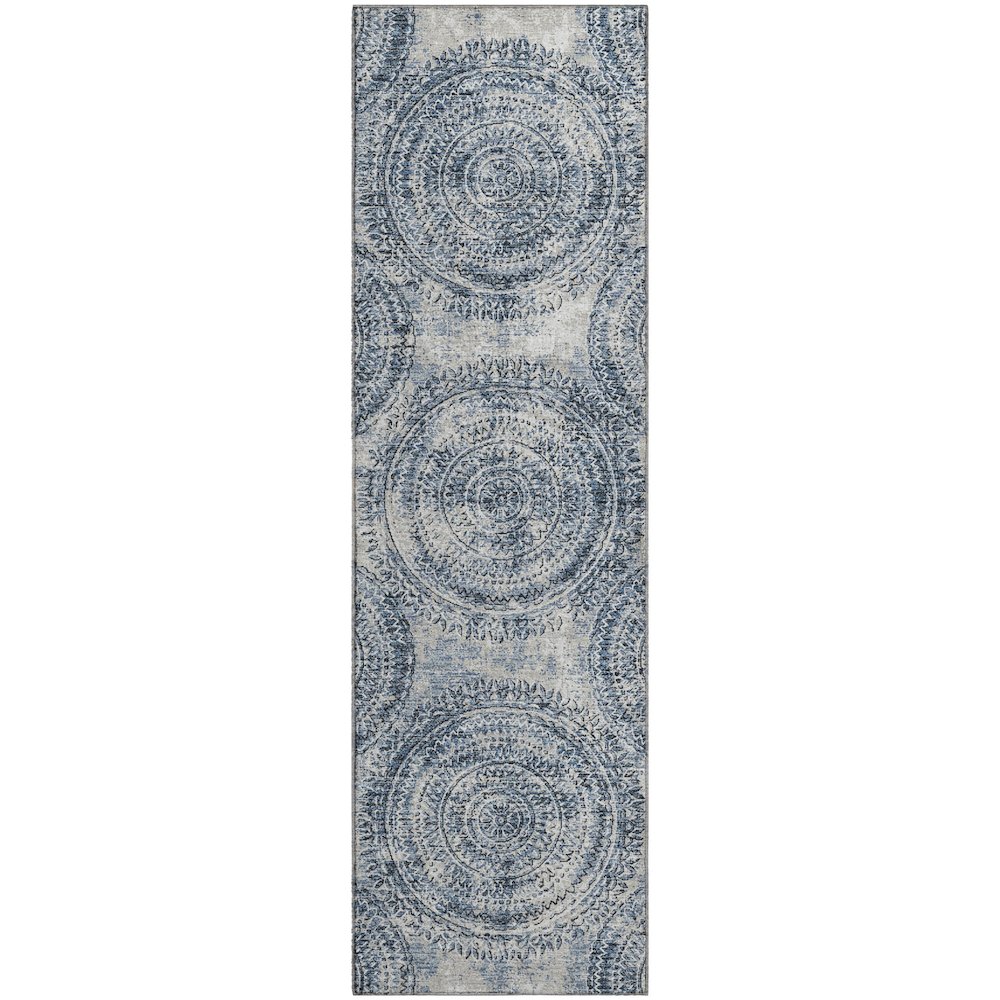 Premium Machine Washable Mayfield  Blue 2'3" x 7'6" Runner Rug. Picture 1