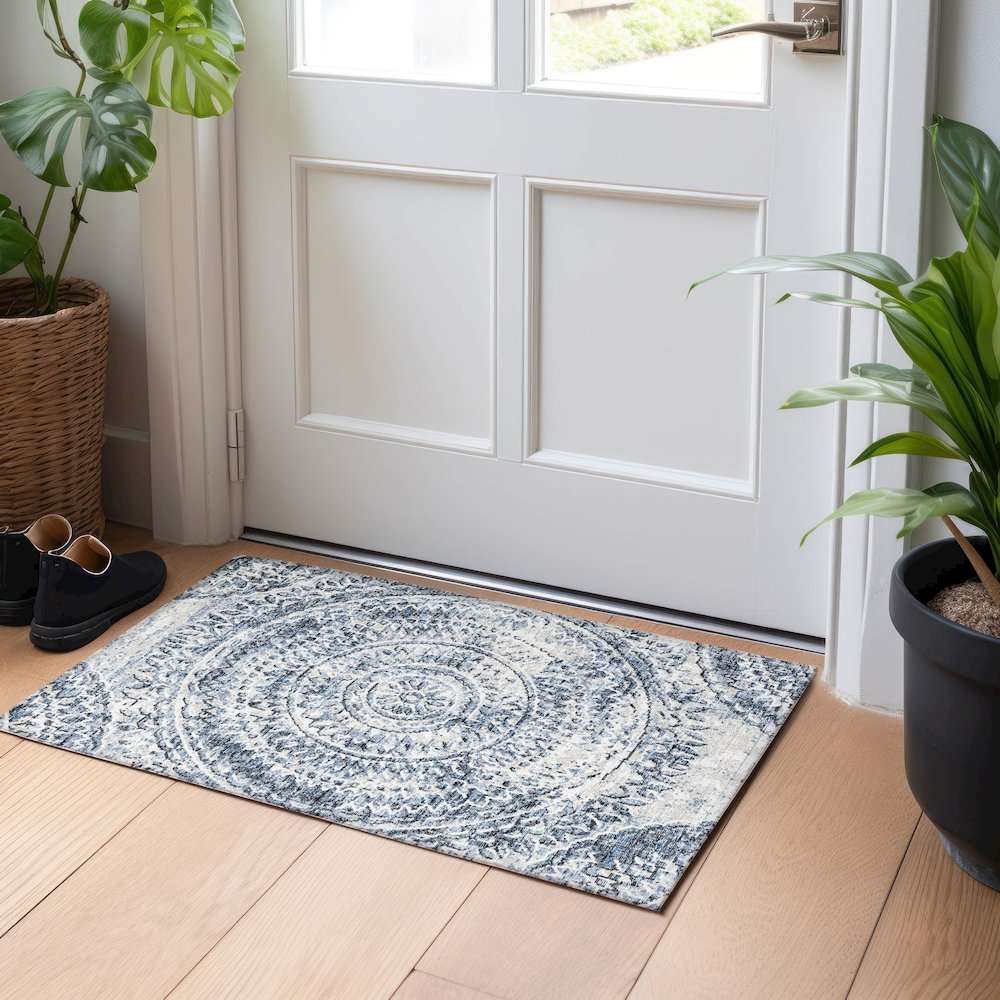 Premium Machine Washable Mayfield  Blue 1'8" x 2'6" Rug. Picture 5