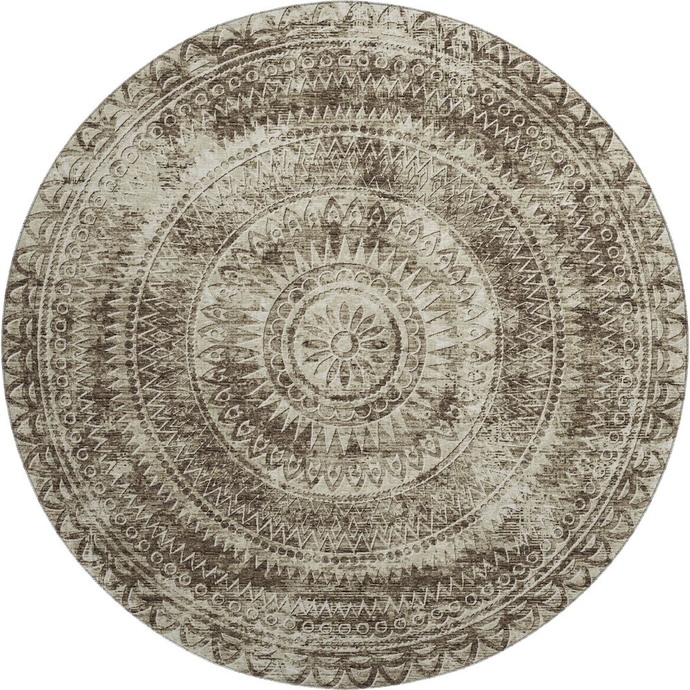 Premium Machine Washable Mayfield  Brown 8' x 8' Round Rug. Picture 1