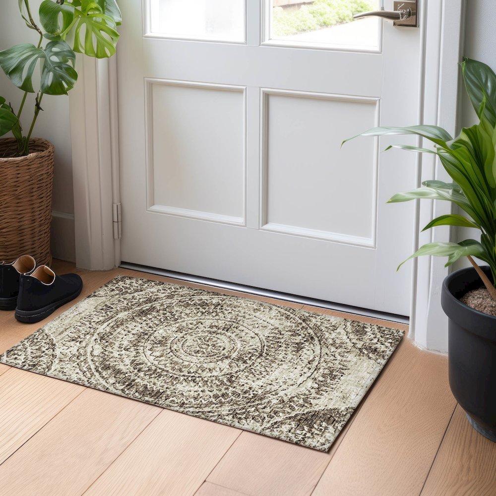 Premium Machine Washable Mayfield  Brown 1'8" x 2'6" Rug. Picture 5
