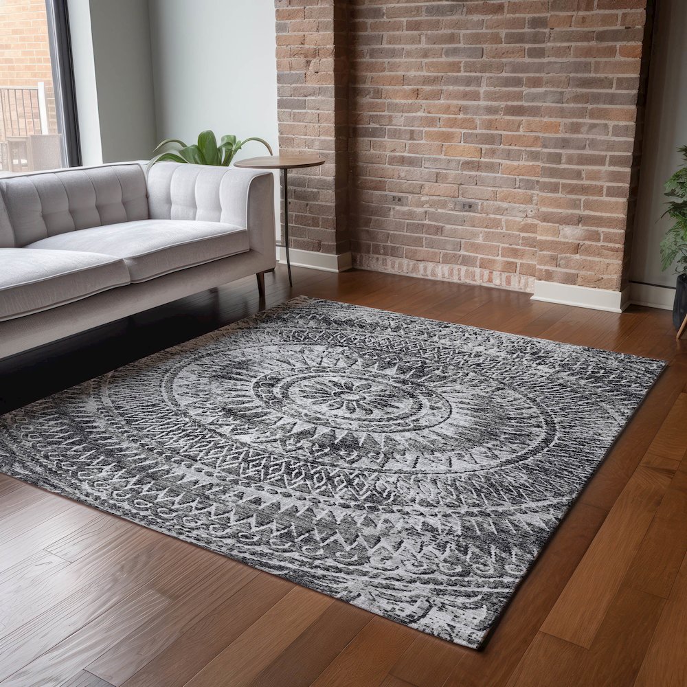 Premium Machine Washable Mayfield  Gray 2'6" x 3'10" Rug. Picture 6