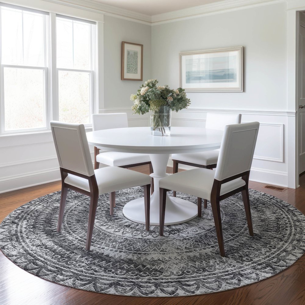 Premium Machine Washable Mayfield  Gray 8' x 8' Round Rug. Picture 5