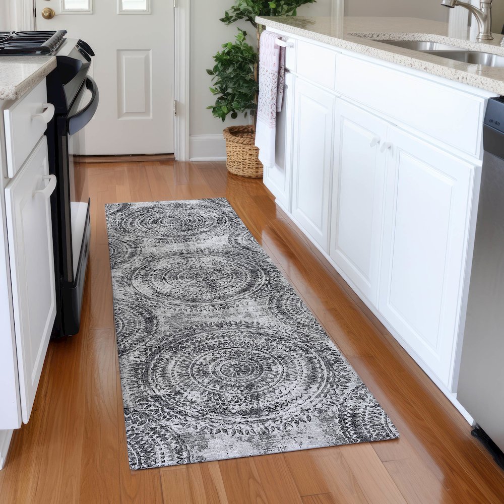 Premium Machine Washable Mayfield  Gray 2'3" x 7'6" Runner Rug. Picture 5