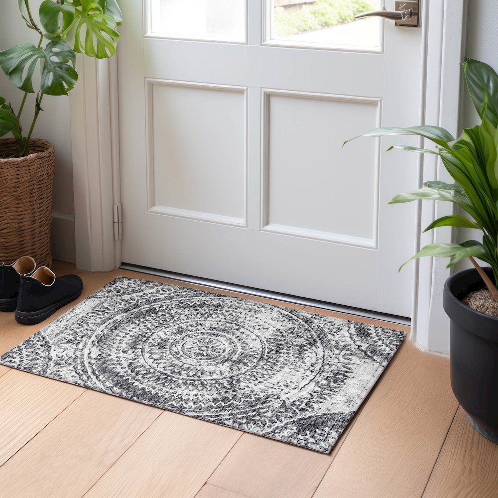 Premium Machine Washable Mayfield  Gray 1'8" x 2'6" Rug. Picture 5