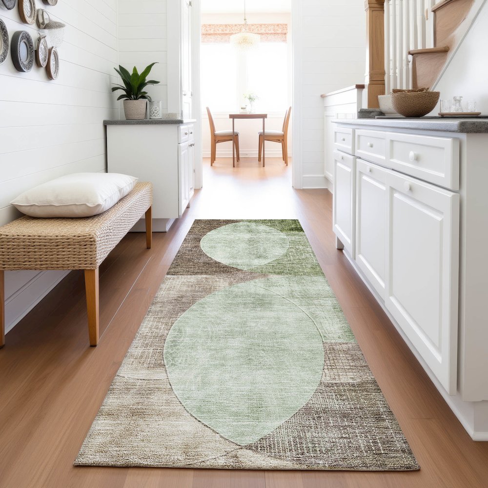 Premium Machine Washable Mayfield AMF1140 Aloe 2'3" x 7'6" Runner Rug. Picture 5