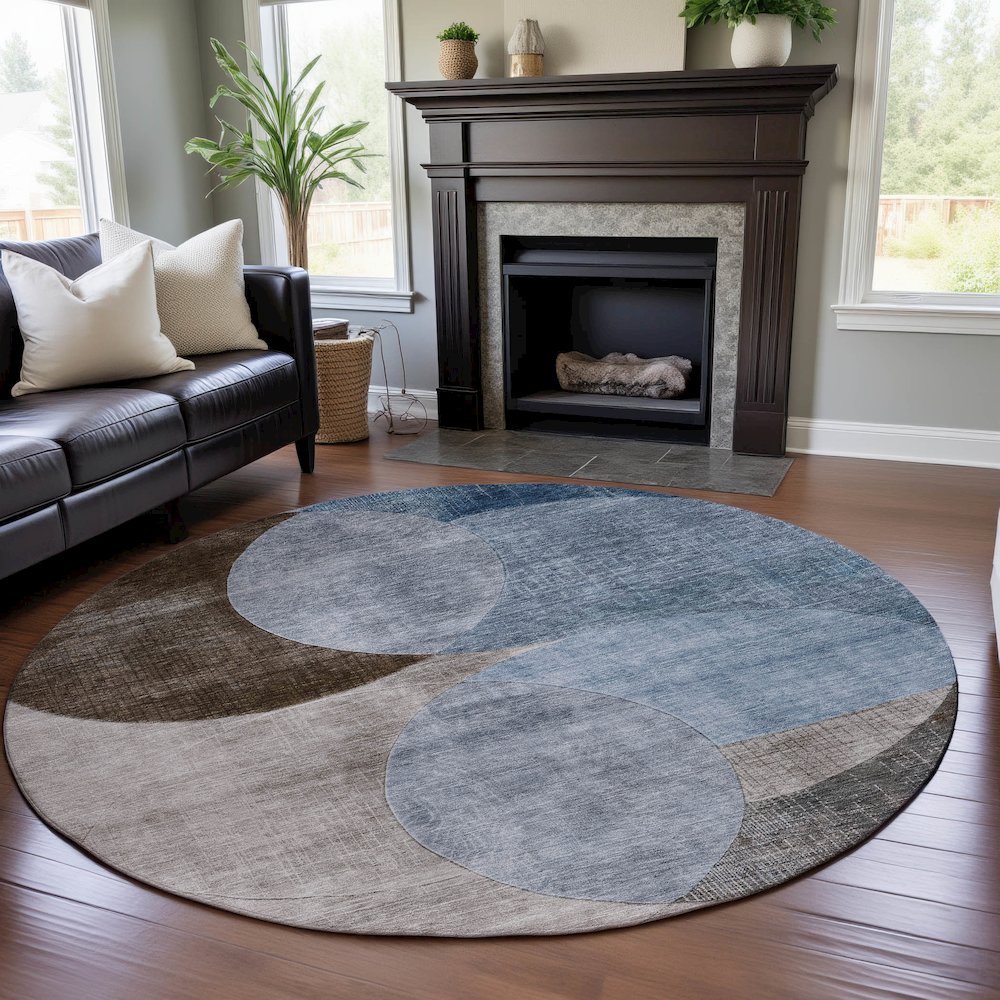 Premium Machine Washable Mayfield AMF1140 Denim 8' x 8' Round Rug. Picture 5