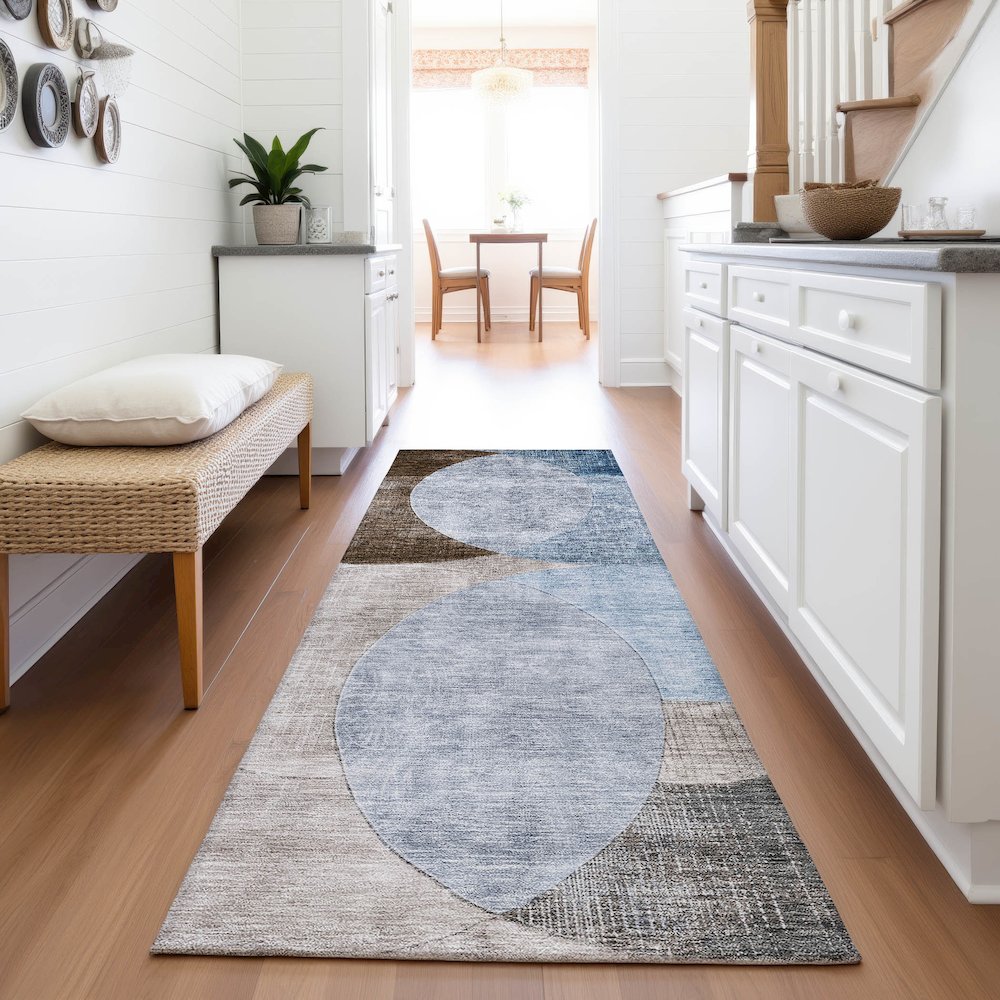 Premium Machine Washable Mayfield AMF1140 Denim 2'3" x 7'6" Runner Rug. Picture 5