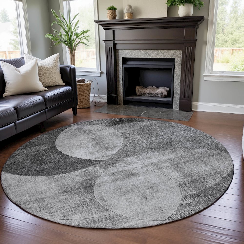 Premium Machine Washable Mayfield AMF1140 Gray 8' x 8' Round Rug. Picture 5