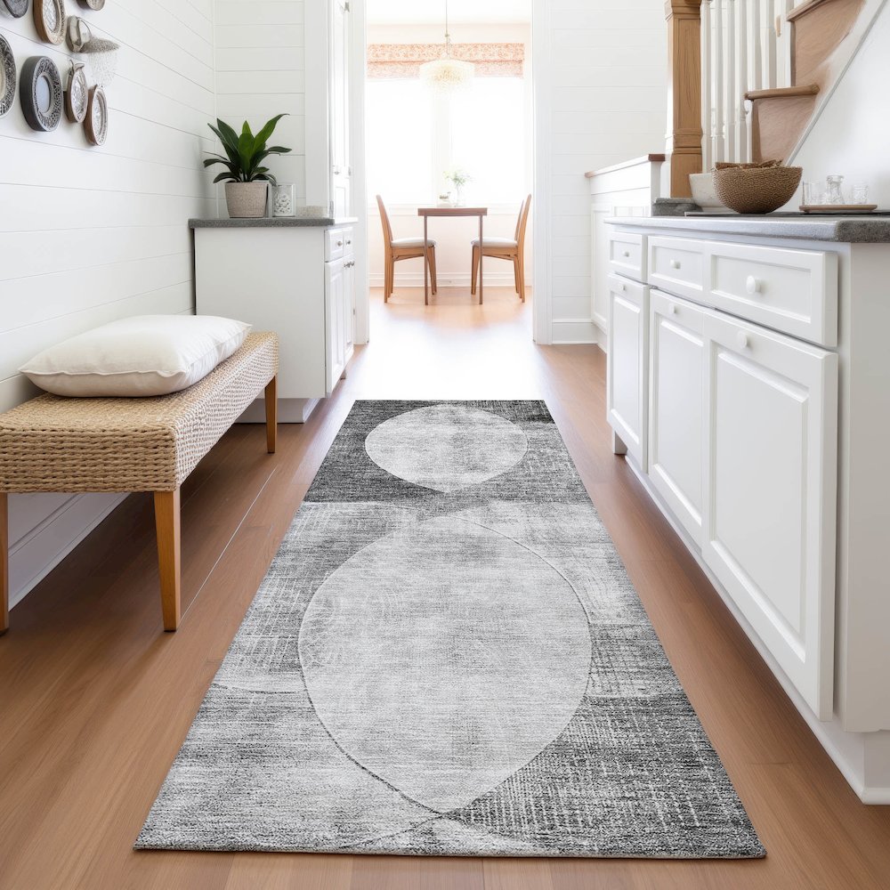 Premium Machine Washable Mayfield AMF1140 Gray 2'3" x 7'6" Runner Rug. Picture 5