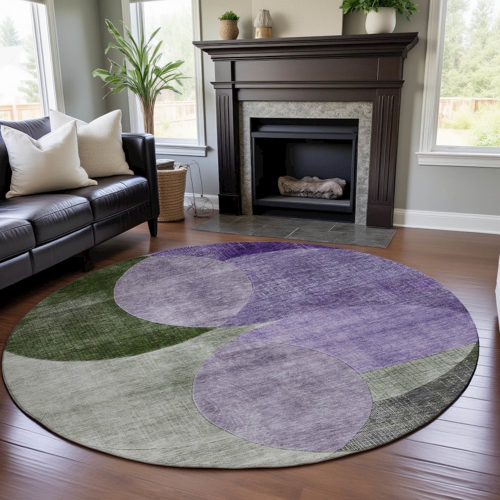 Premium Machine Washable Mayfield AMF1140 Lavender 8' x 8' Round Rug. Picture 5