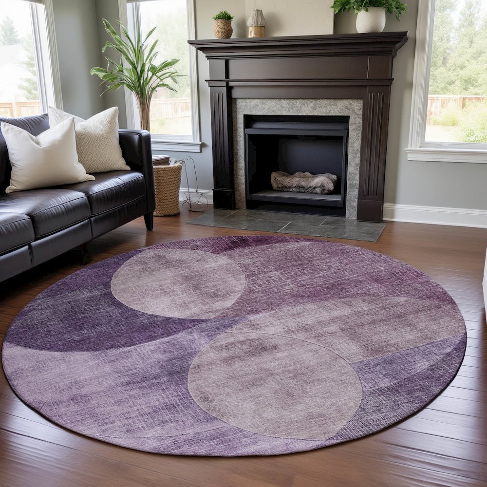 Premium Machine Washable Mayfield AMF1140 Purple 8' x 8' Round Rug. Picture 5