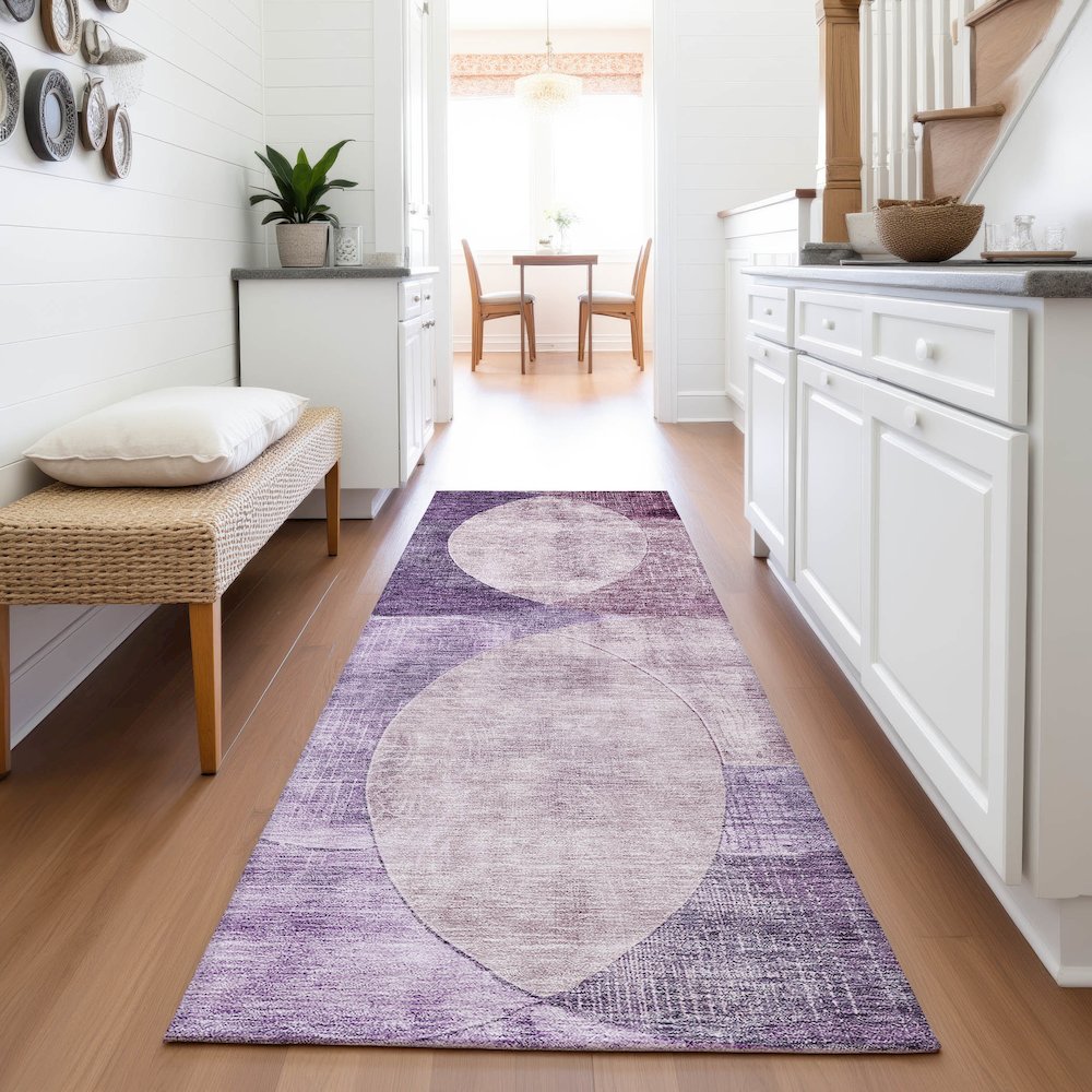 Premium Machine Washable Mayfield AMF1140 Purple 2'3" x 7'6" Runner Rug. Picture 5