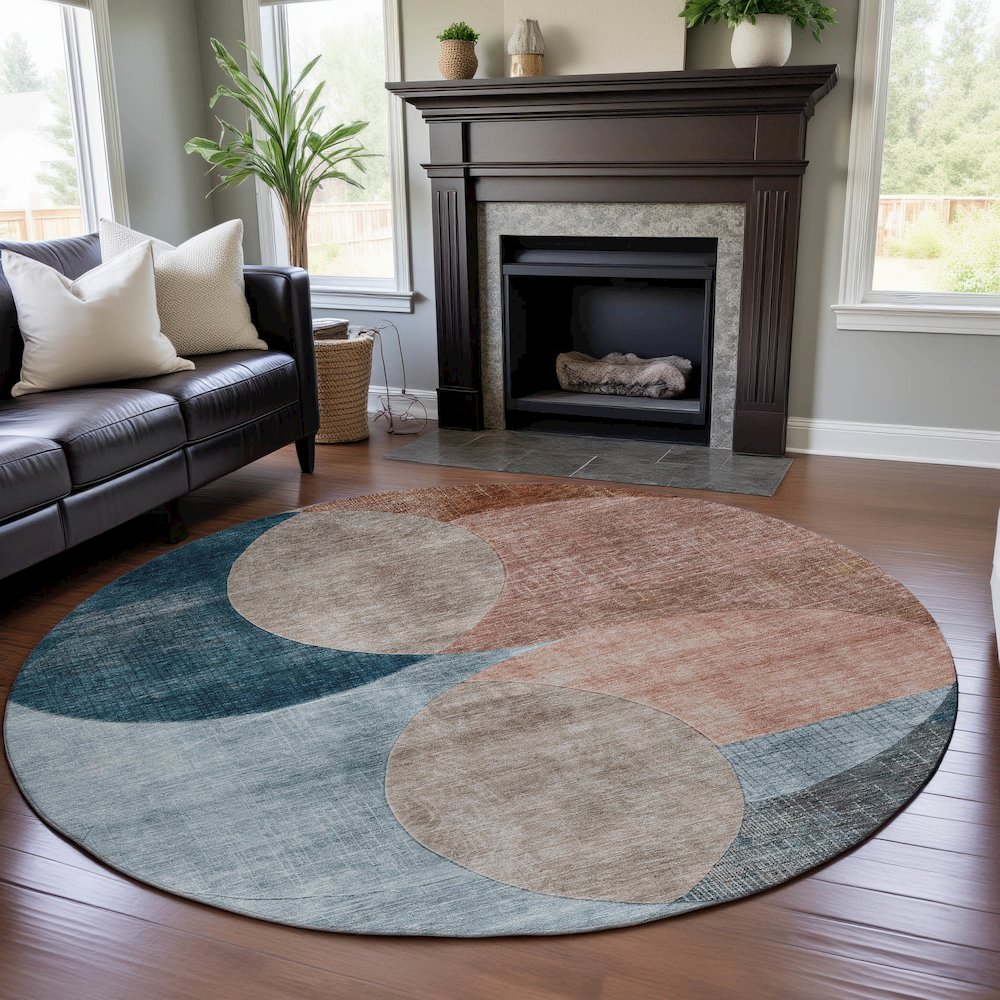 Premium Machine Washable Mayfield AMF1140 Rust 8' x 8' Round Rug. Picture 5