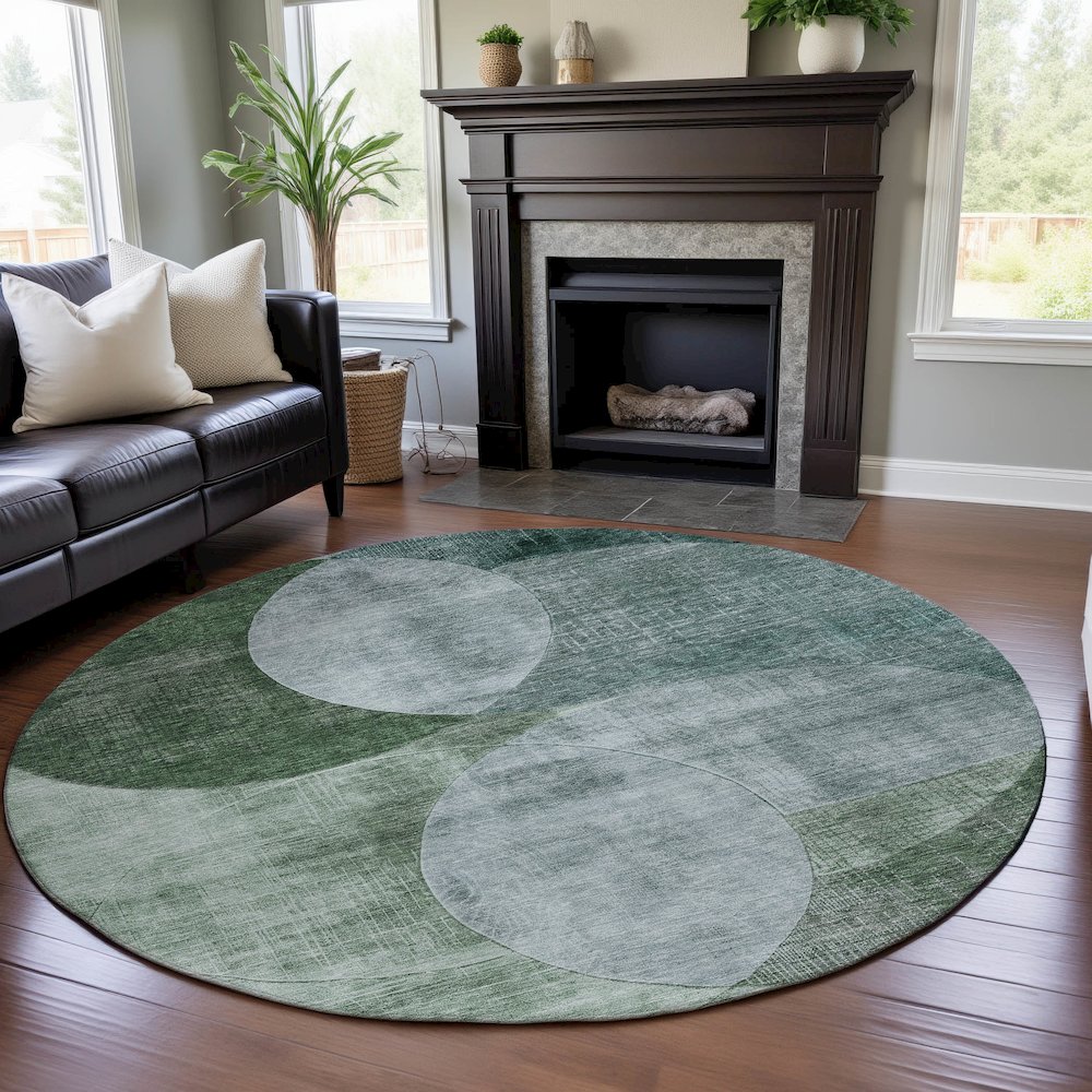 Premium Machine Washable Mayfield AMF1140 Seafoam 8' x 8' Round Rug. Picture 5