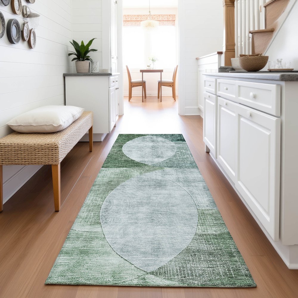 Premium Machine Washable Mayfield AMF1140 Seafoam 2'3" x 7'6" Runner Rug. Picture 5
