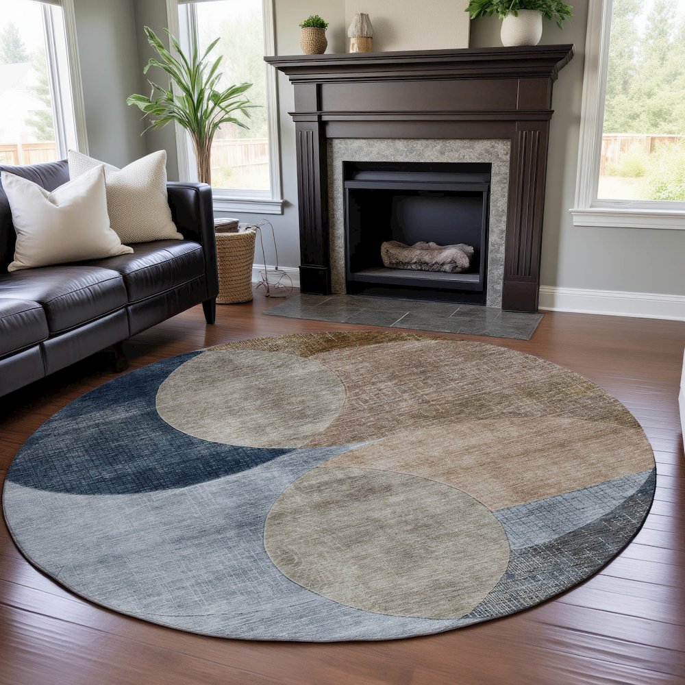 Premium Machine Washable Mayfield AMF1140 Sky 8' x 8' Round Rug. Picture 5