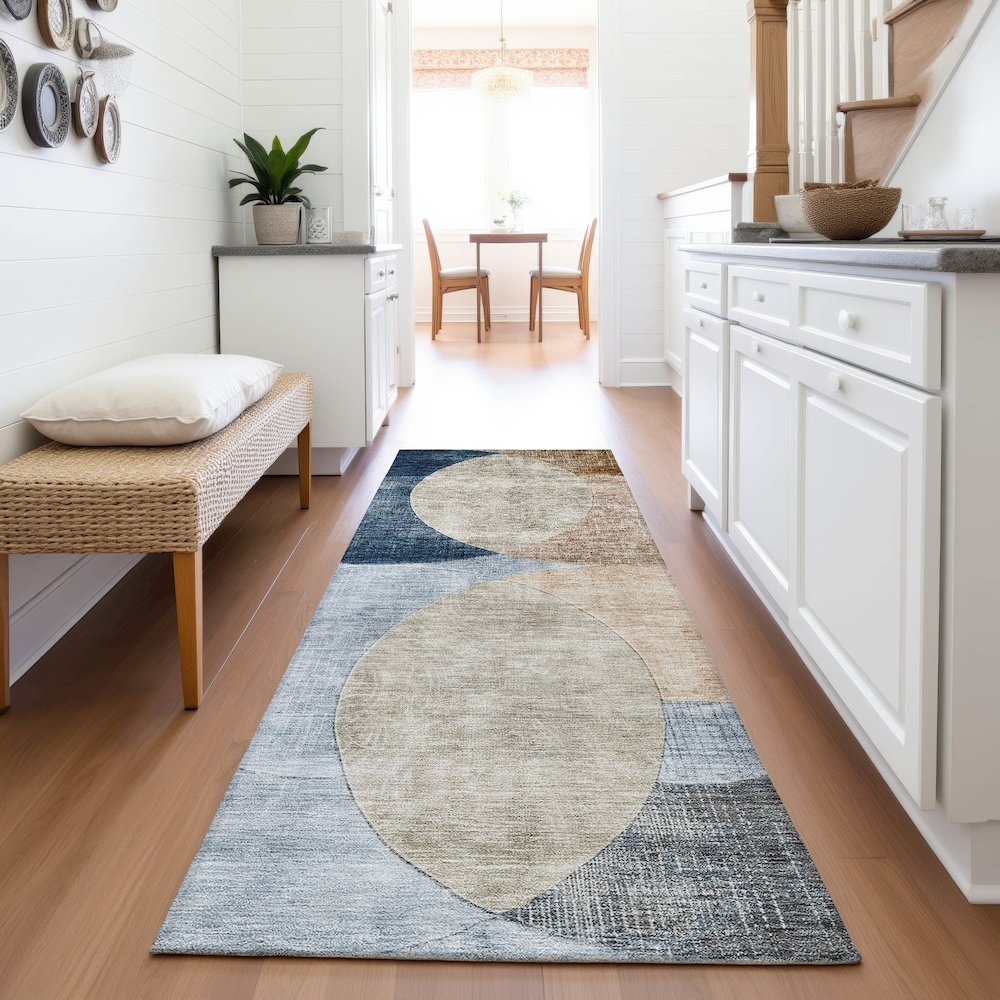 Premium Machine Washable Mayfield AMF1140 Sky 2'3" x 7'6" Runner Rug. Picture 5