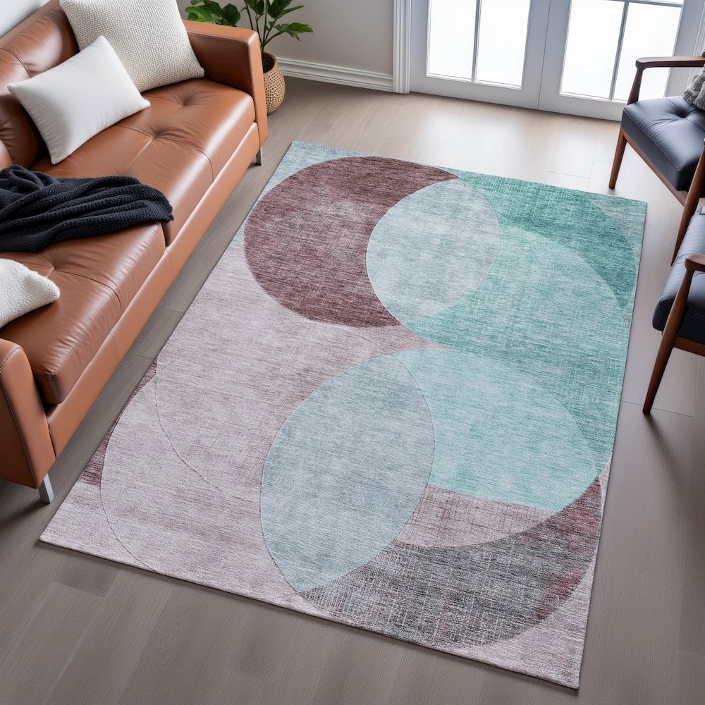 Premium Machine Washable Mayfield AMF1140 Teal 2'6" x 3'10" Rug. Picture 6