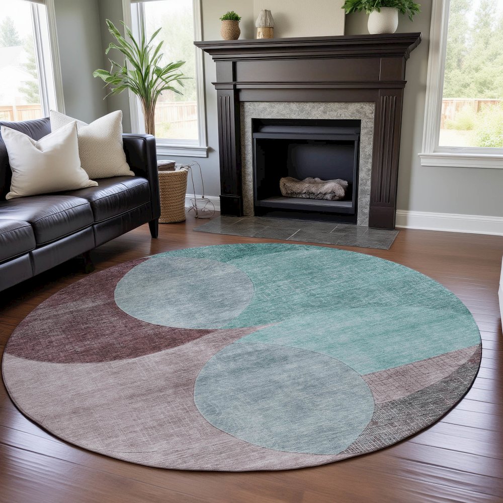 Premium Machine Washable Mayfield AMF1140 Teal 8' x 8' Round Rug. Picture 5