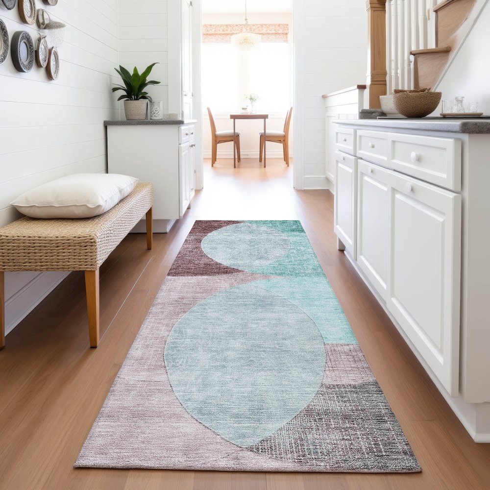 Premium Machine Washable Mayfield AMF1140 Teal 2'3" x 7'6" Runner Rug. Picture 5