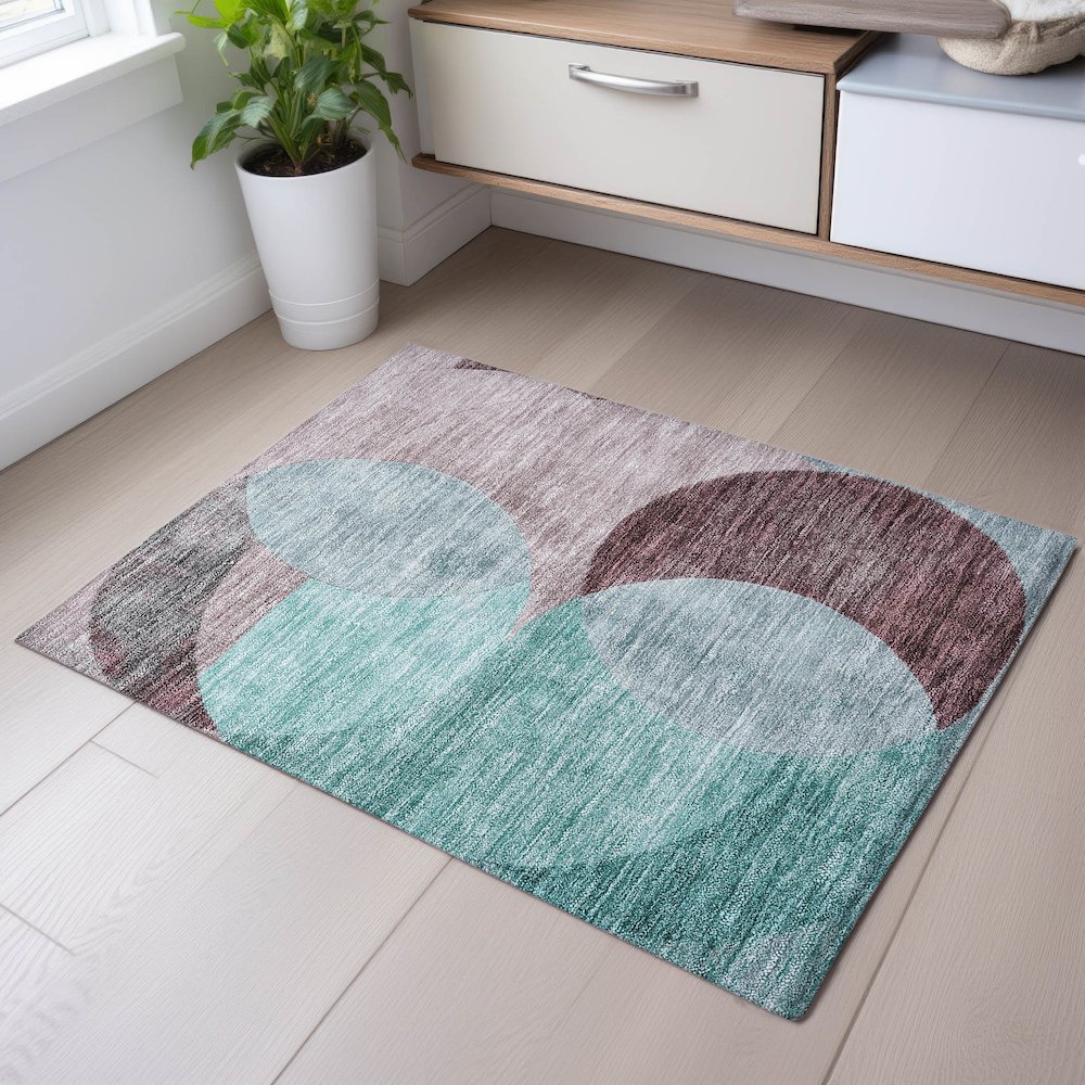 Premium Machine Washable Mayfield AMF1140 Teal 1'8" x 2'6" Rug. Picture 5