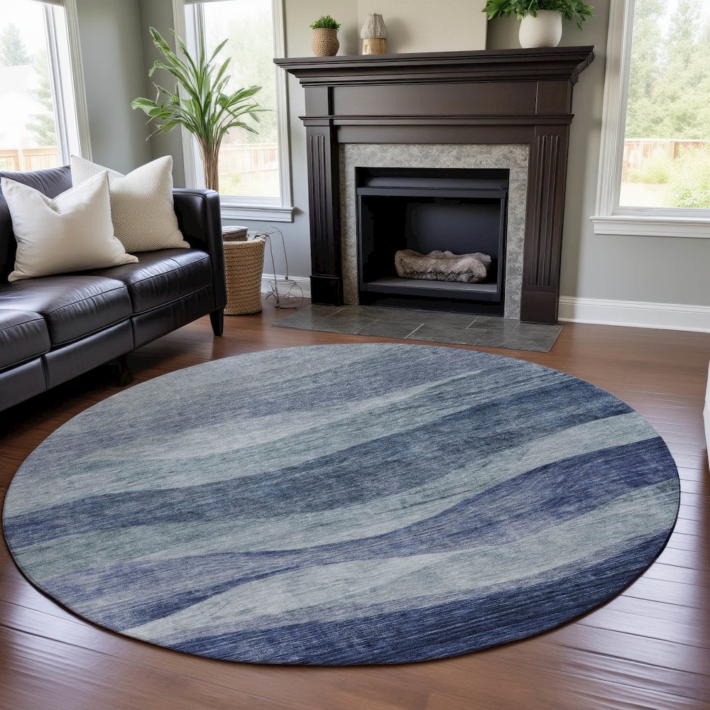 Premium Machine Washable Mayfield AMF1141 Blue 8' x 8' Round Rug. Picture 5
