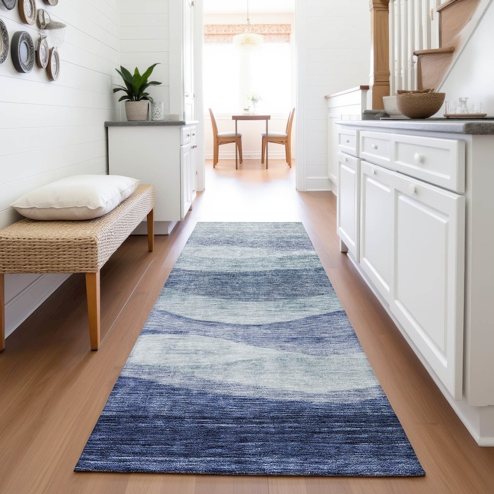 Premium Machine Washable Mayfield AMF1141 Blue 2'3" x 7'6" Runner Rug. Picture 5