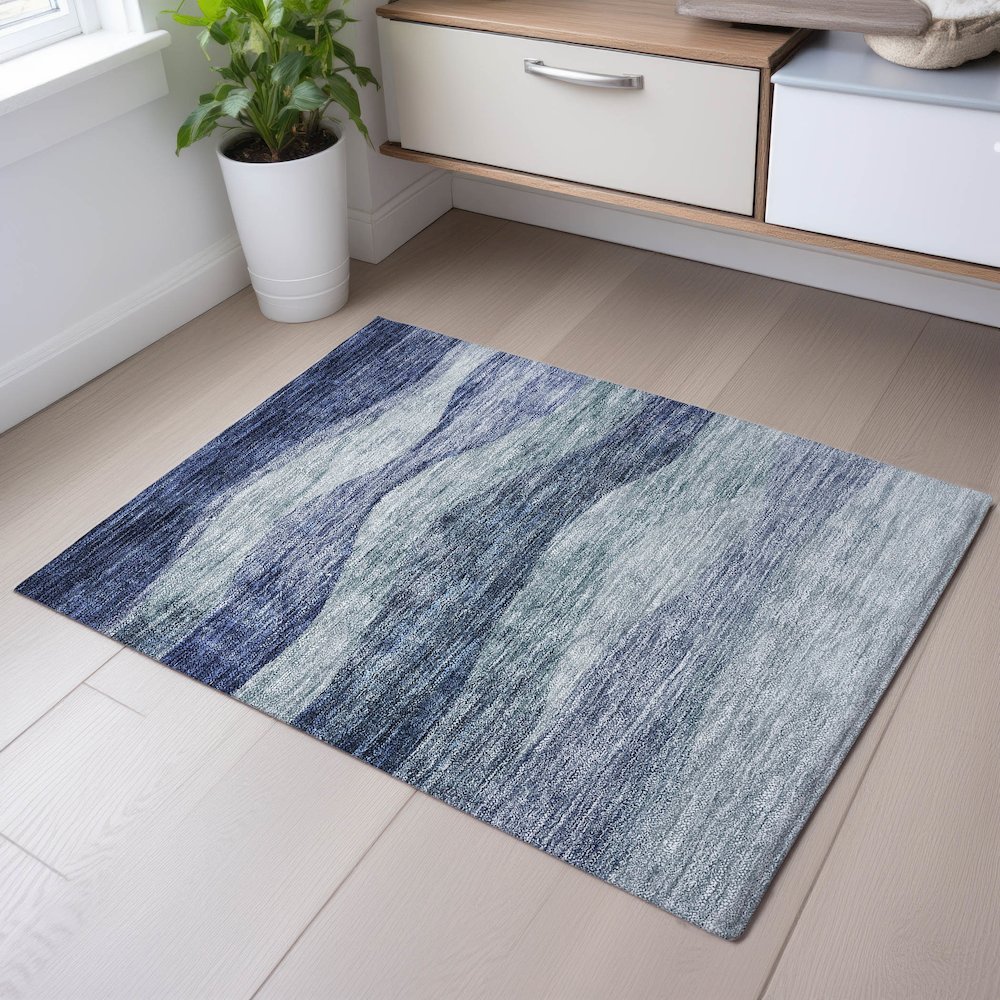 Premium Machine Washable Mayfield AMF1141 Blue 1'8" x 2'6" Rug. Picture 5