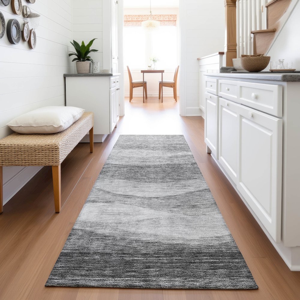 Premium Machine Washable Mayfield AMF1141 Gray 2'3" x 7'6" Runner Rug. Picture 5