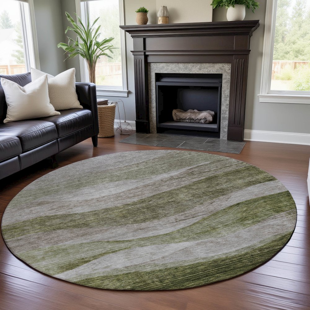 Premium Machine Washable Mayfield AMF1141 Green 8' x 8' Round Rug. Picture 5