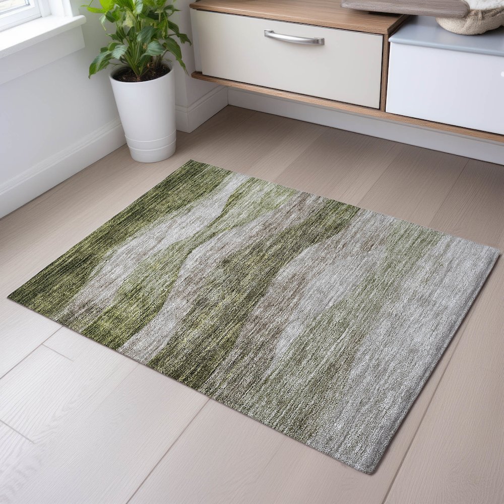 Premium Machine Washable Mayfield AMF1141 Green 1'8" x 2'6" Rug. Picture 5