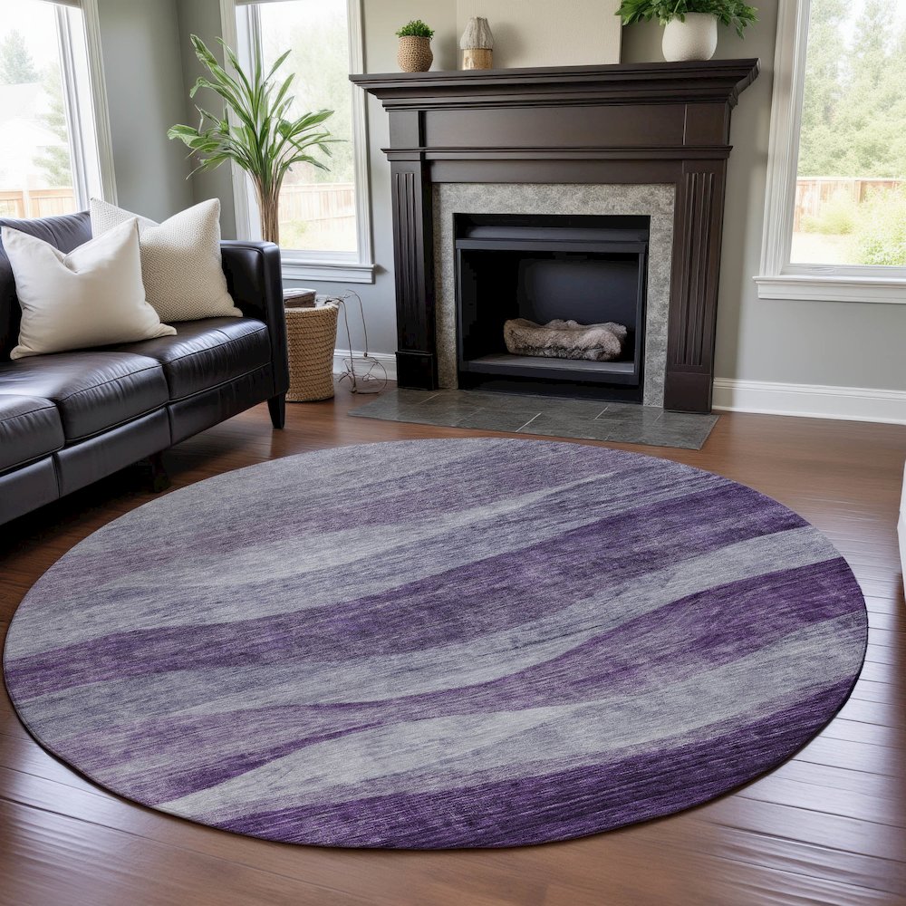Premium Machine Washable Mayfield AMF1141 Lavender 8' x 8' Round Rug. Picture 5