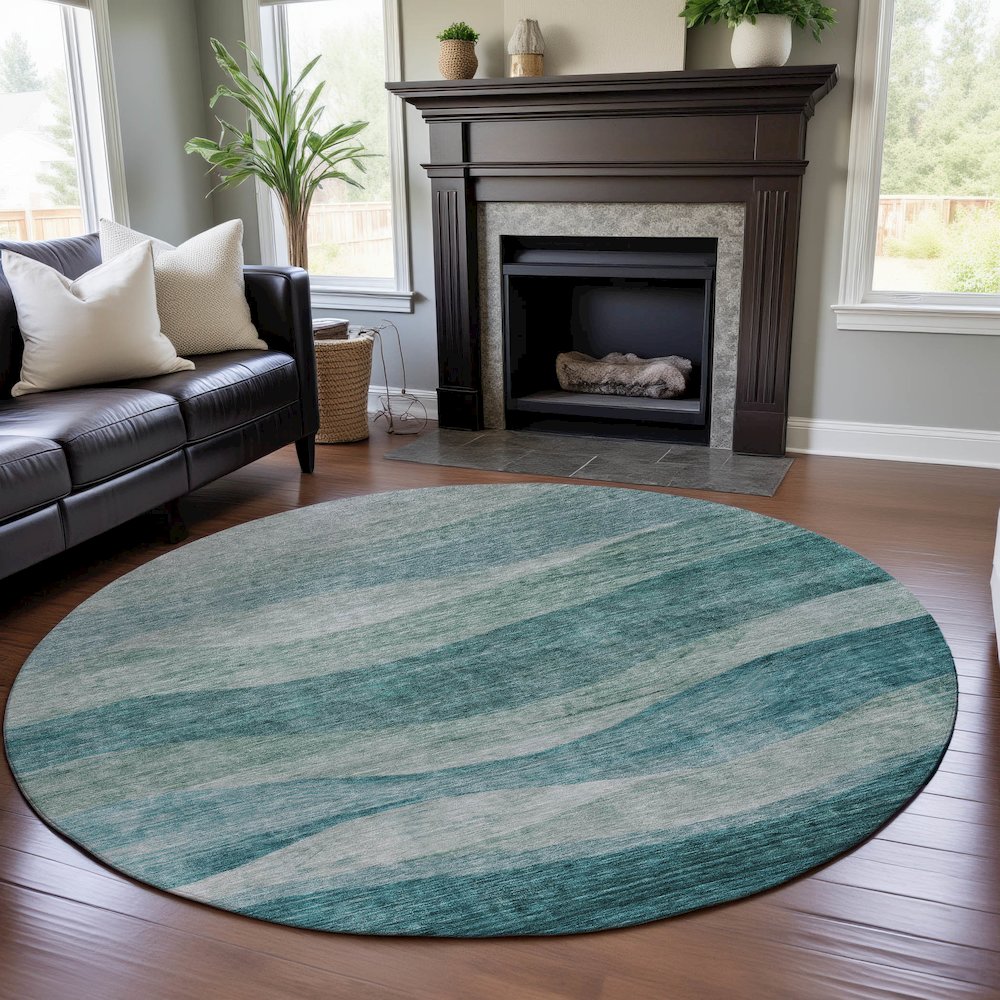 Premium Machine Washable Mayfield AMF1141 Seafoam 8' x 8' Round Rug. Picture 5