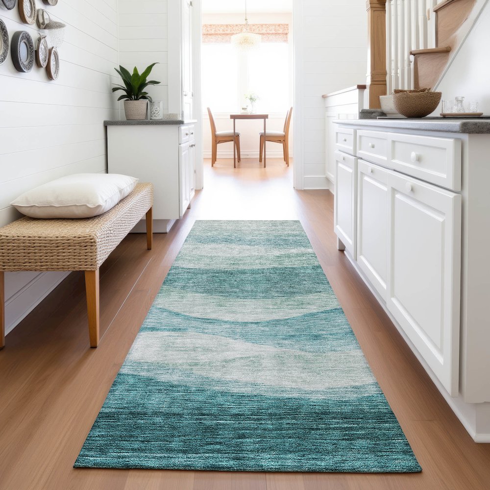 Premium Machine Washable Mayfield AMF1141 Seafoam 2'3" x 7'6" Runner Rug. Picture 5