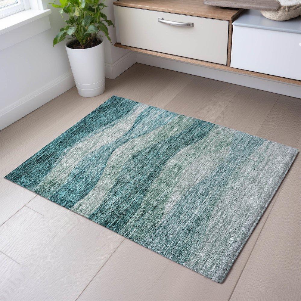 Premium Machine Washable Mayfield AMF1141 Seafoam 1'8" x 2'6" Rug. Picture 5