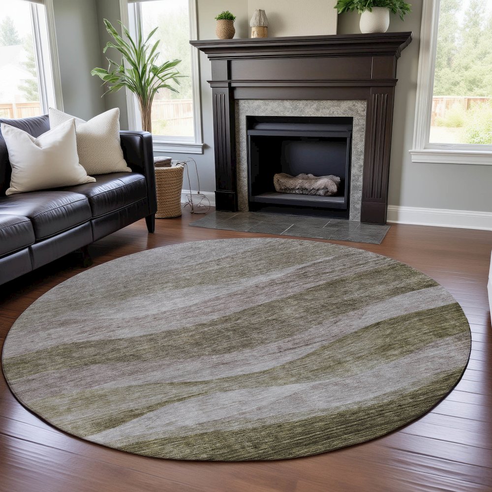 Premium Machine Washable Mayfield AMF1141 Taupe 8' x 8' Round Rug. Picture 5