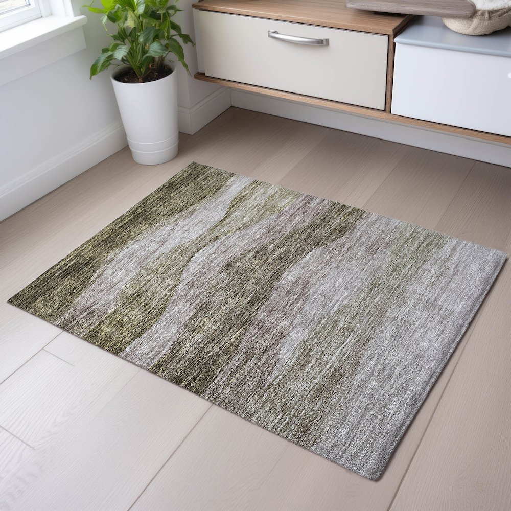 Premium Machine Washable Mayfield AMF1141 Taupe 1'8" x 2'6" Rug. Picture 5