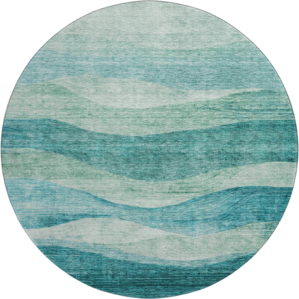 Premium Machine Washable Mayfield AMF1141 Teal 8' x 8' Round Rug. Picture 1