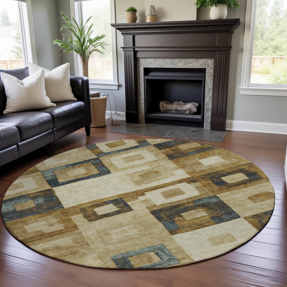 Premium Machine Washable Mayfield AMF1142 Beige 8' x 8' Round Rug. Picture 5
