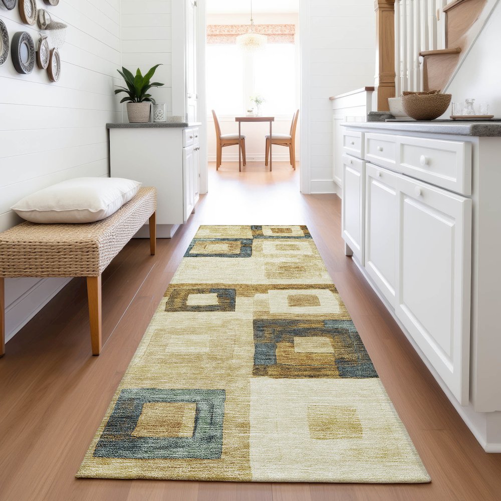 Premium Machine Washable Mayfield AMF1142 Beige 2'3" x 7'6" Runner Rug. Picture 5