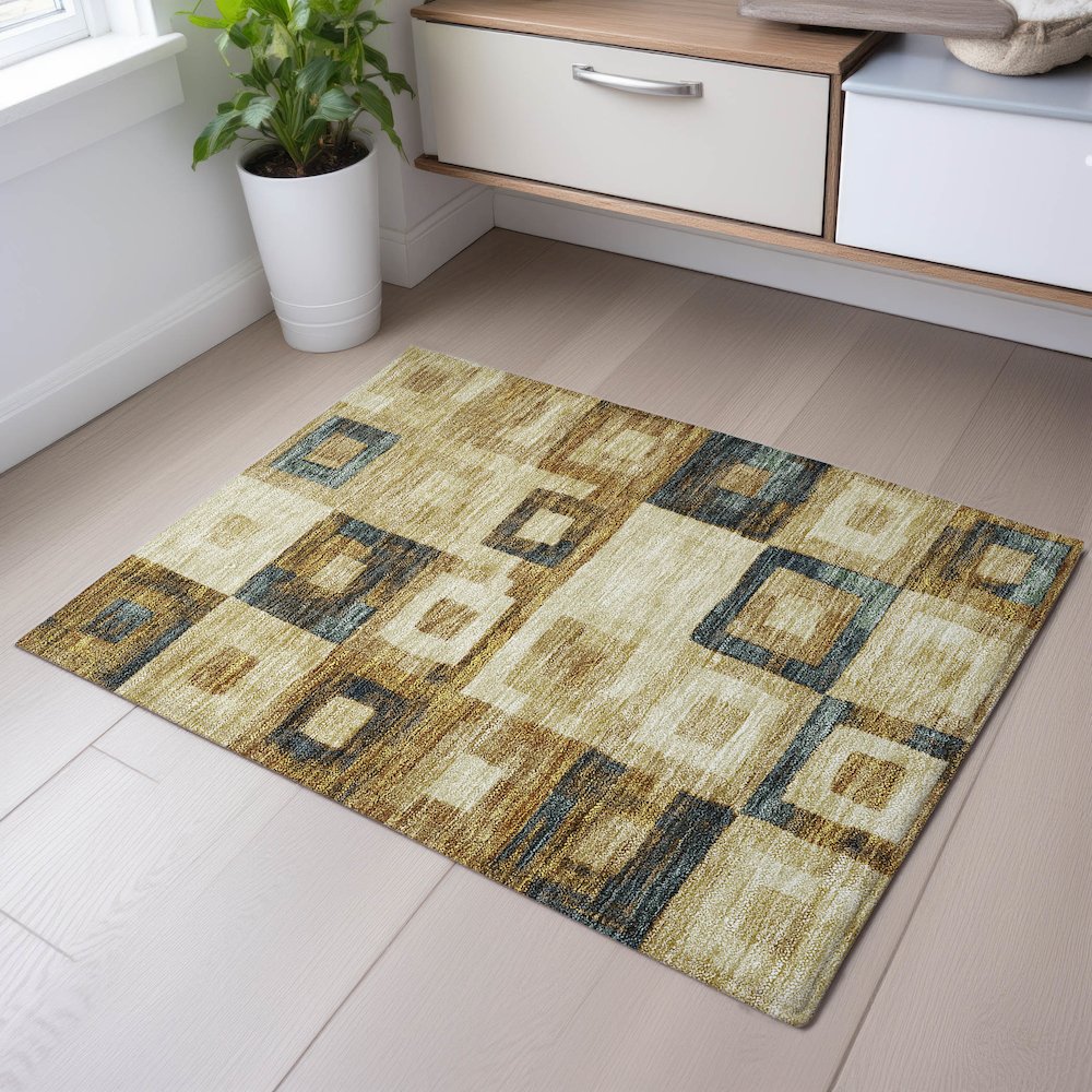 Premium Machine Washable Mayfield AMF1142 Beige 1'8" x 2'6" Rug. Picture 5